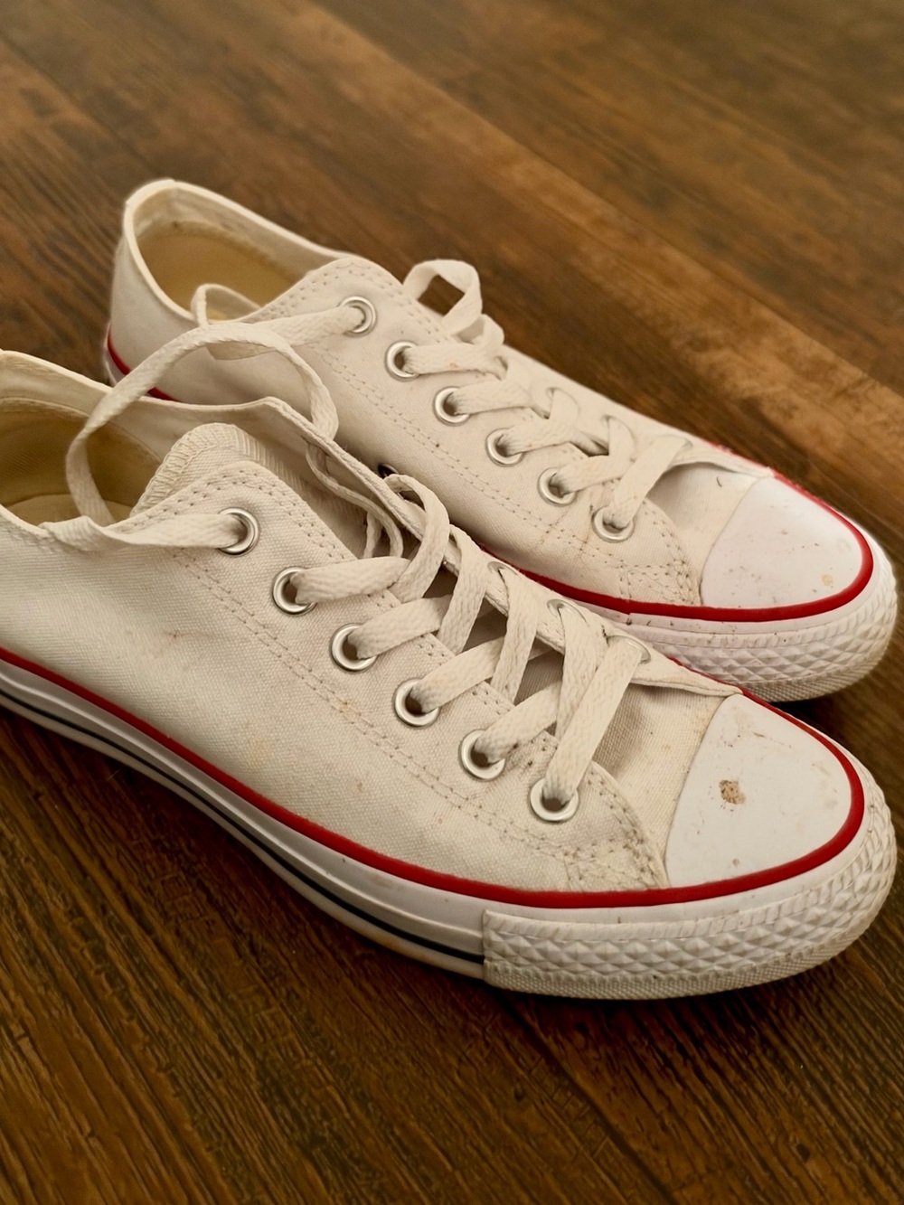 Converse White Low-Top Canvas Sneakers with Red Trim